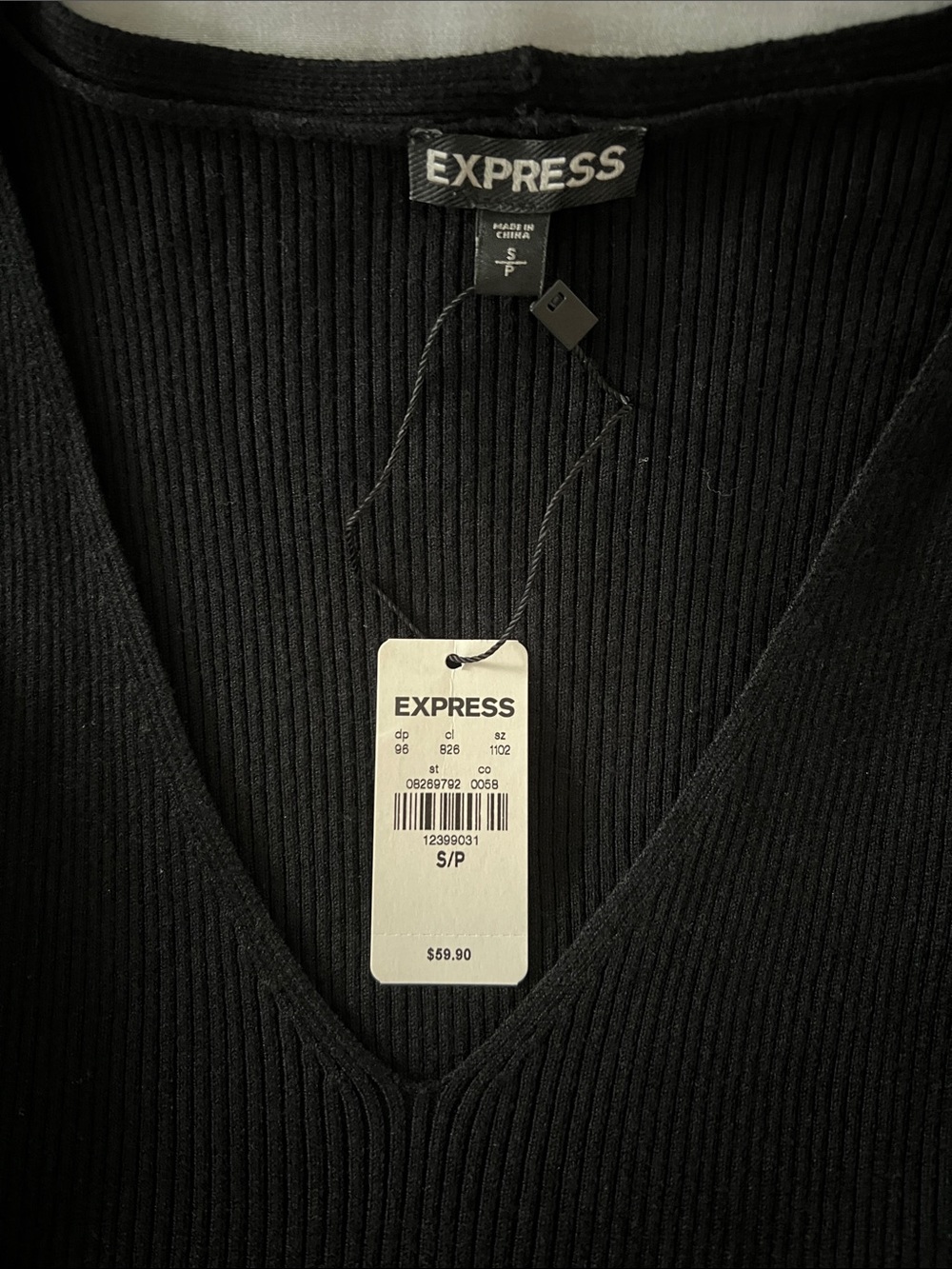 Express Black Ribbed V-Neck Cold-Shoulder Sweater with Ruffled Cuffs - Picture 2 of 3